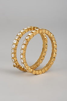 Gold Plated Kundan Polki Bangles In Sterling Silver (Set of 2)