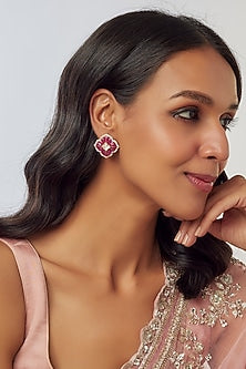 Gold Plated Moissanite Polki Stud Earrings In Sterling Silver