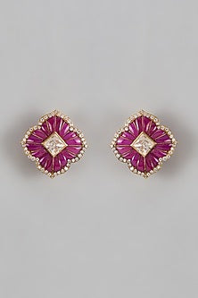 Gold Plated Moissanite Polki Stud Earrings In Sterling Silver