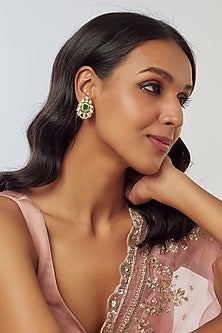 Gold Plated Moissanite Polki Stud Earrings In Sterling Silver