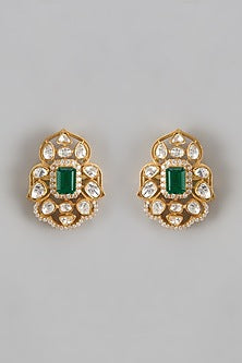 Gold Plated Moissanite Polki Stud Earrings In Sterling Silver