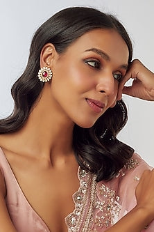 Gold Plated Moissanite Polki Stud Earrings In Sterling Silver