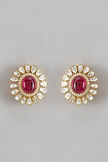 Gold Plated Moissanite Polki Stud Earrings In Sterling Silver