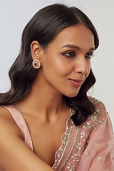 Gold Plated Moissanite Polki Stud Earrings In Sterling Silver