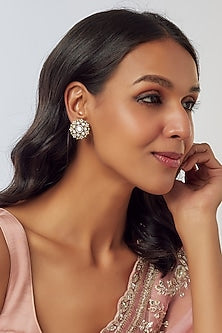 Black Rhodium Finish Moissanite Polki Stud Earrings In Sterling Silver