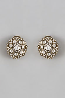 Black Rhodium Finish Moissanite Polki Stud Earrings In Sterling Silver