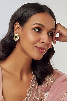 Gold Plated Moissanite Polki Stud Earrings In Sterling Silver