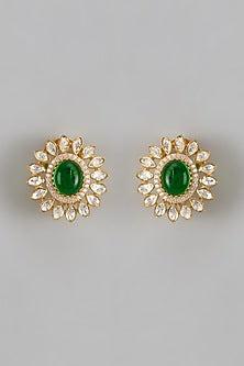 Gold Plated Moissanite Polki Stud Earrings In Sterling Silver