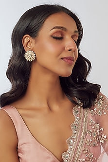 Gold Plated Moissanite Polki Stud Earrings In Sterling Silver