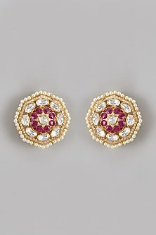 Gold Plated Moissanite Polki Stud Earrings In Sterling Silver
