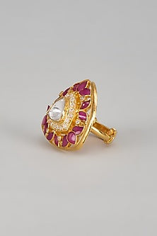 Gold Plated Moissanite Polki Ring In Sterling Silver