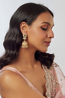 Gold Plated Kundan Polki Dangler Earrings In Sterling Silver
