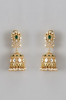Gold Plated Kundan Polki Dangler Earrings In Sterling Silver