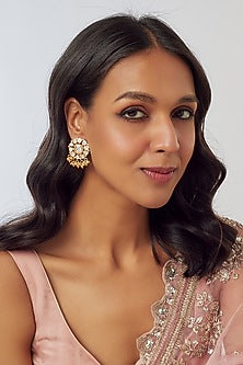 Gold Plated Moissanite Polki Dangler Earrings In Sterling Silver