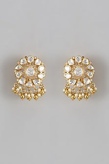 Gold Plated Moissanite Polki Dangler Earrings In Sterling Silver