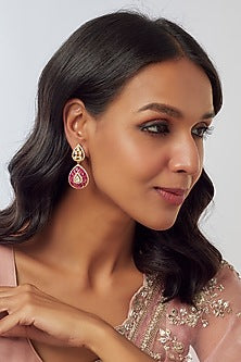 Gold Plated Moissanite Polki Dangler Earrings In Sterling Silver