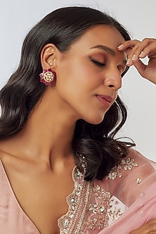 Gold Plated Moissanite Polki Stud Earrings In Sterling Silver