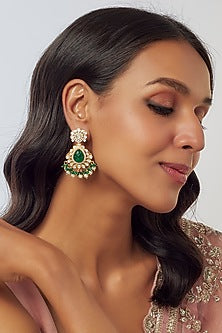 Gold Plated Moissanite Polki Dangler Earrings In Sterling Silver