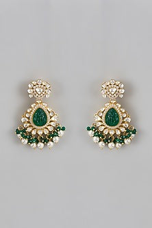 Gold Plated Moissanite Polki Dangler Earrings In Sterling Silver