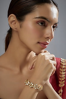 Gold Plated Kundan Polki Bracelet In Sterling Silver