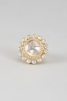 Gold Plated Moissanite Polki Ring In Sterling Silver