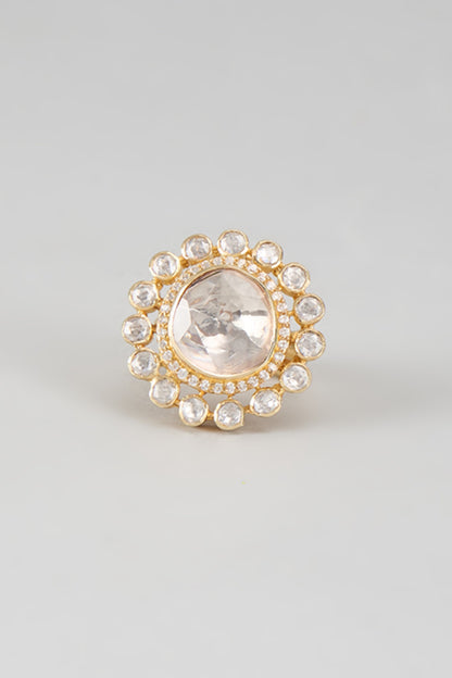 Gold Plated Moissanite Polki Ring In Sterling Silver