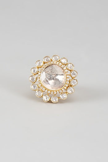 Gold Plated Moissanite Polki Ring In Sterling Silver