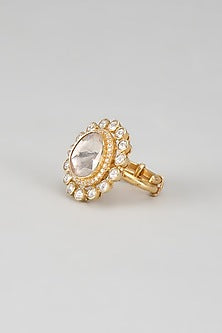 Gold Plated Moissanite Polki Ring In Sterling Silver