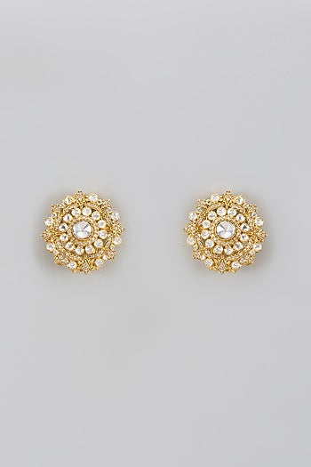 Gold Plated Moissanite Polki Stud Earrings In Sterling Silver