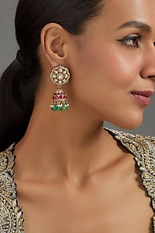 Gold Plated Moissanite Polki Dangler Earrings In Sterling Silver