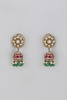 Gold Plated Moissanite Polki Dangler Earrings In Sterling Silver