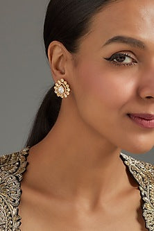Gold Plated Moissanite Polki Stud Earrings In Sterling Silver