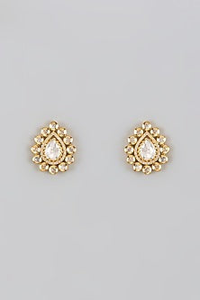Gold Plated Moissanite Polki Stud Earrings In Sterling Silver