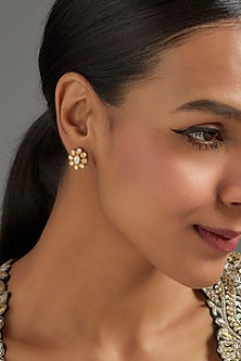 Gold Plated Moissanite Polki Stud Earrings In Sterling Silver