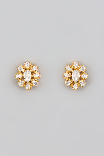 Gold Plated Moissanite Polki Stud Earrings In Sterling Silver