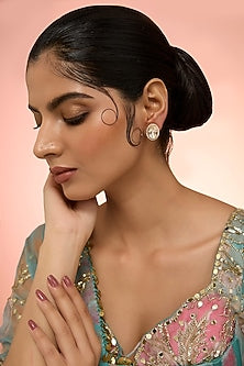 Gold Plated White Kundan Polki Handcrafted Stud Earrings In Sterling Silver