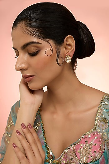 Gold Plated White Kundan Polki Handcrafted Stud Earrings In Sterling Silver