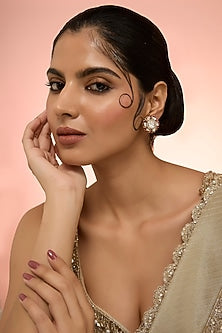 Gold Plated Red Kundan Polki Handcrafted Stud Earrings In Sterling Silver
