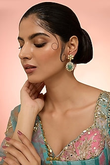 Two-Tone Plated Green Kundan Polki Handcrafted Dangler Earrings In Sterling Silver