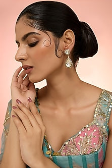 Two-Tone Plated White Kundan Polki Handcrafted Dangler Earrings In Sterling Silver