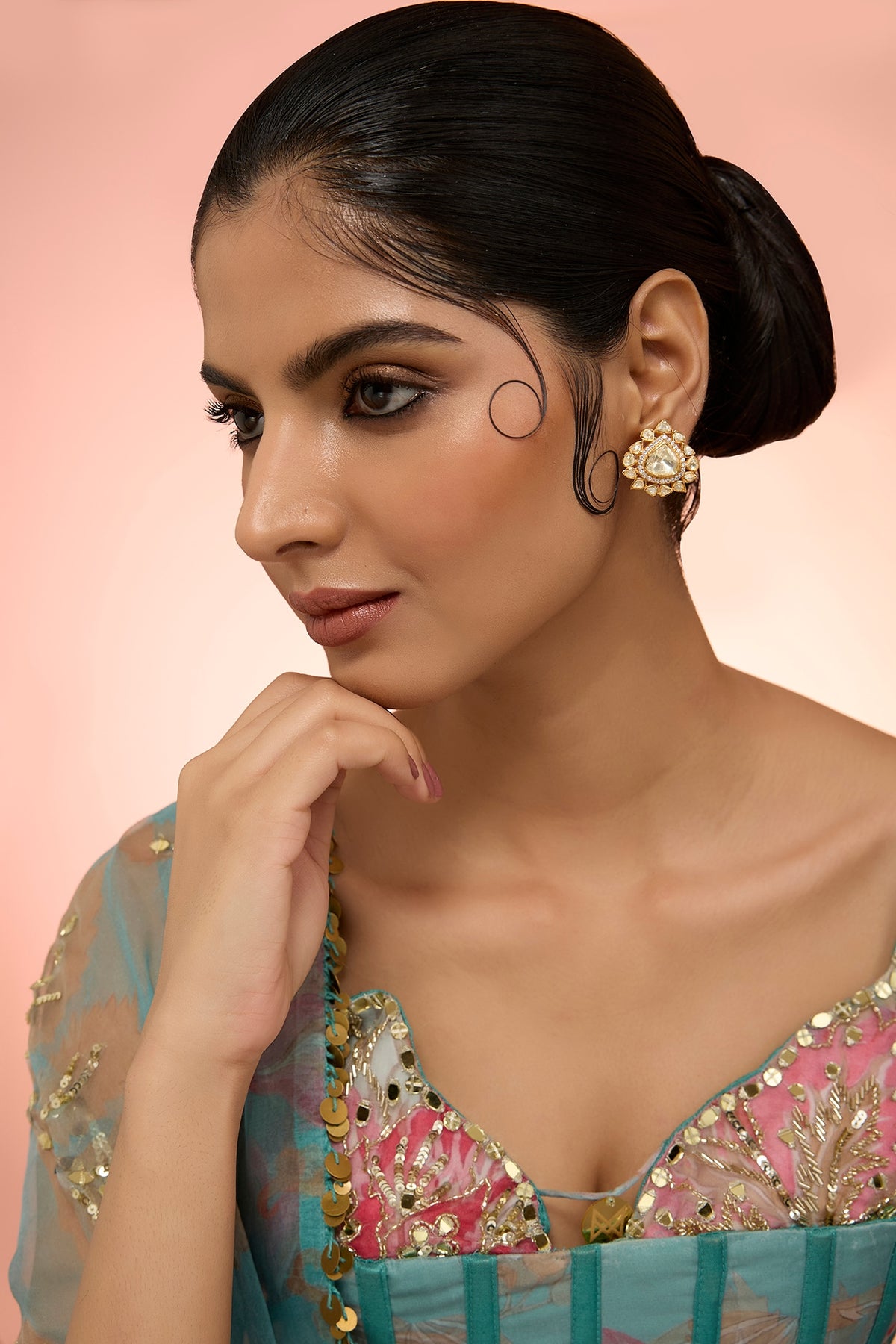 Gold Plated White Kundan Polki Handcrafted Dangler Earrings In Sterling Silver