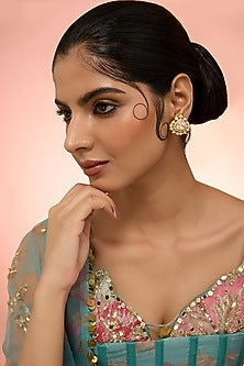 Gold Plated White Kundan Polki Handcrafted Dangler Earrings In Sterling Silver