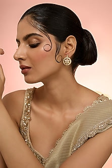 Gold Plated White Kundan Polki Handcrafted Stud Earrings In Sterling Silver