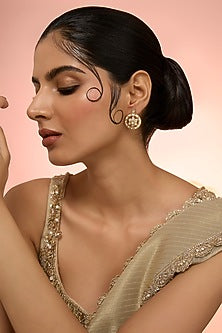 Gold Plated White Kundan Polki Handcrafted Stud Earrings In Sterling Silver