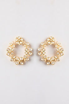 Gold Plated White Kundan Polki Handcrafted Chandbali Earrings In Sterling Silver
