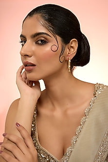 Gold Plated White Kundan Polki Handcrafted Dangler Earrings In Sterling Silver