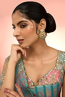 Gold Plated White Kundan Polki Handcrafted Dangler Earrings In Sterling Silver