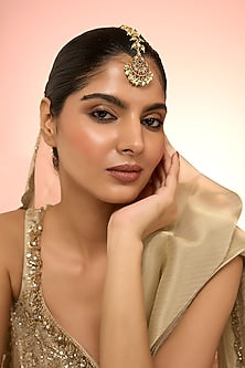 Gold Plated Red Kundan Polki Handcrafted Maangtikka In Sterling Silver