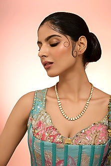 Gold Plated White Kundan Polki Handcrafted Long Necklace In Sterling Silver