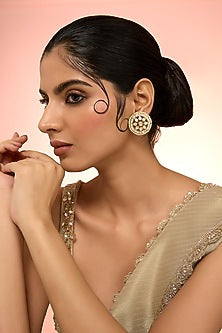 Gold Plated White Kundan Polki Handcrafted Stud Earrings In Sterling Silver